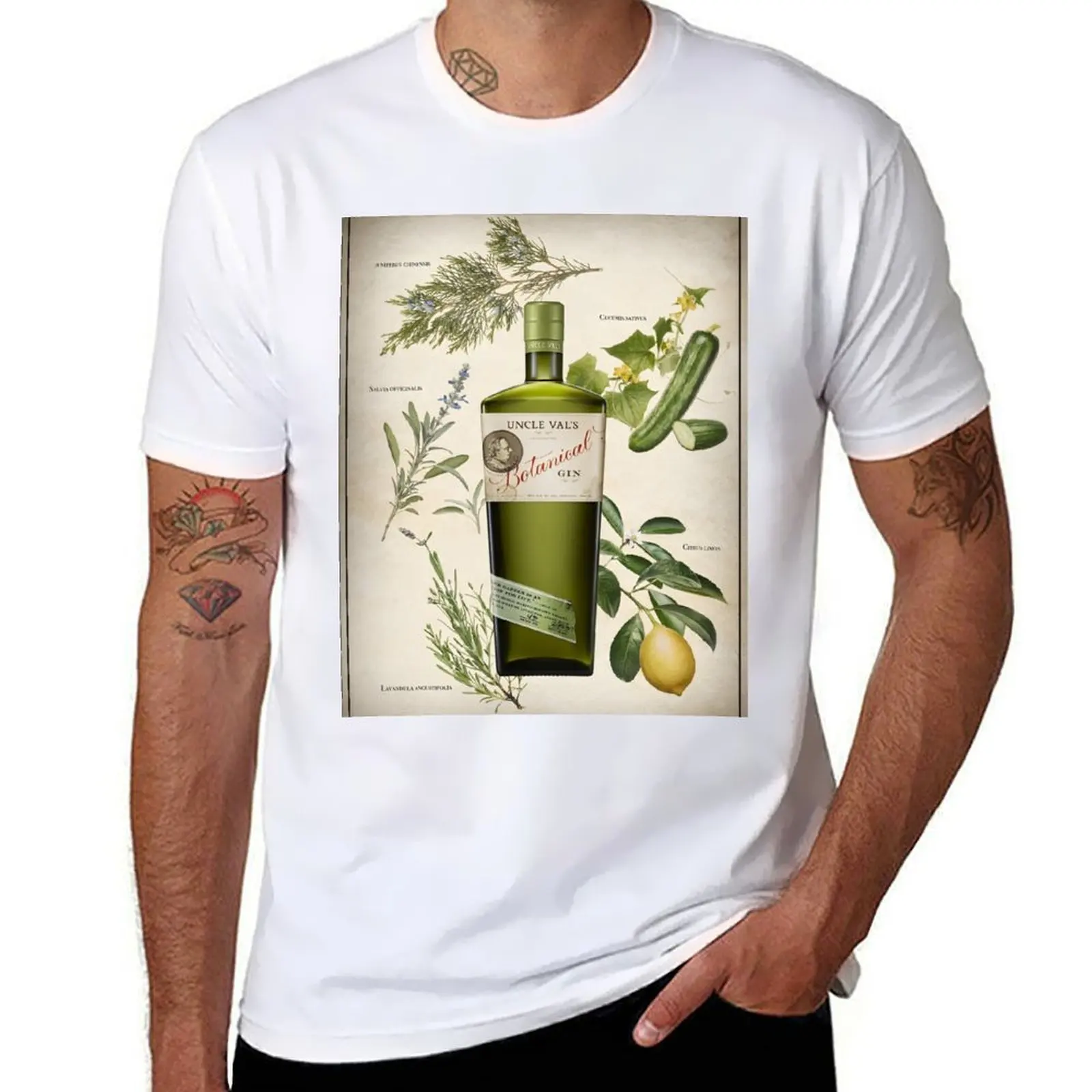 Camiseta con ilustración botánica de Gin Uncle Vals, camisetas con estampados, camiseta de lujo para hombre