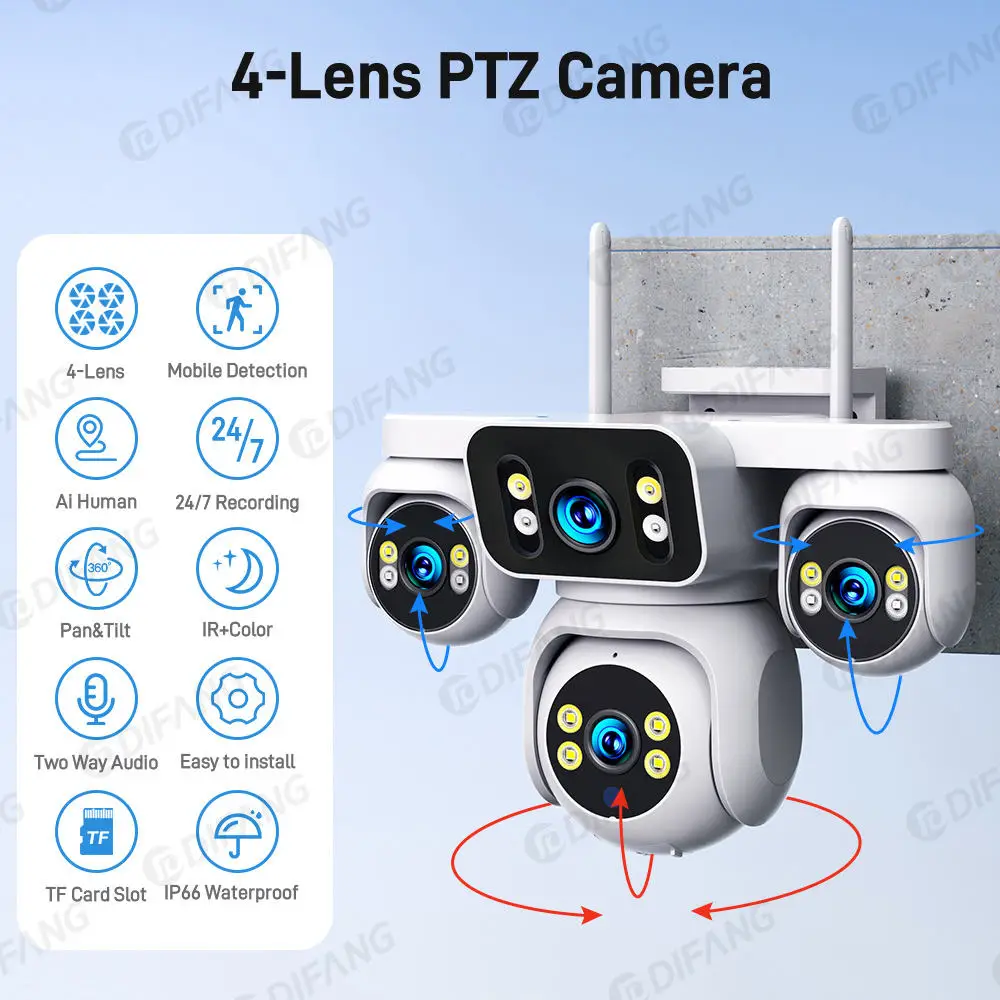 20MP CMOS Auto Tracking Wireless CCTV Four Lens Network PTZ Outdoor Supervisory Wifi 360 Intelligence Security Camera IP67