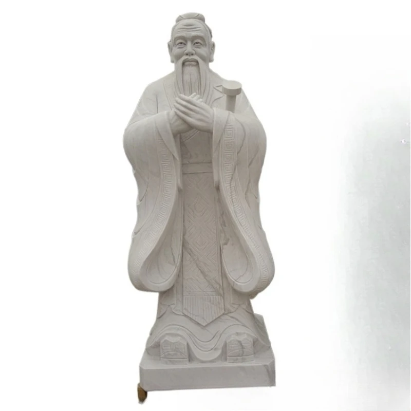 

White marble statue of Confucius, stone sculpture of sage Confucius, statue of Confucius, portrait sculpture