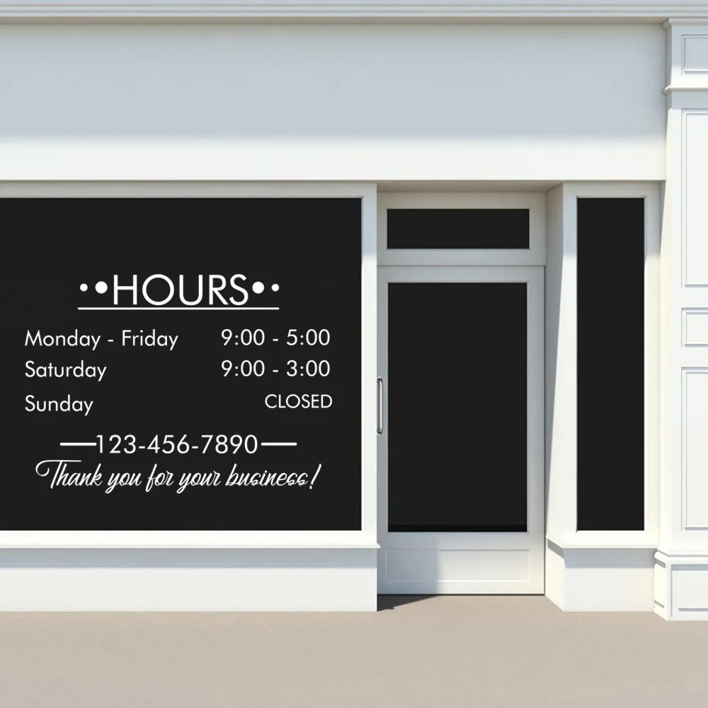 1 pc 10 styles Store or shop business schedule customize text Wall Stickers Self Adhesive Art Wallpaper Decal Creative Stickers