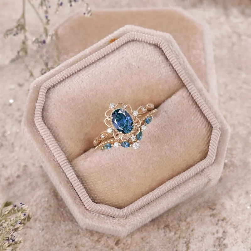 Bagues délicates incrustées de pierre blanche et bleue, bagues de mariage rondes éblouissantes à la mode pour fête de fiançailles, bijoux pour femmes
