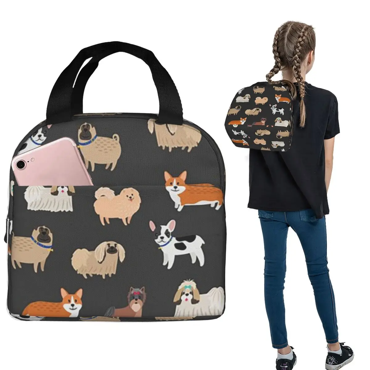 

Cute Dogs Lunch Bags Insulated Bento Box Portable Lunch Tote Resuable Picnic Bags for Woman Kids School