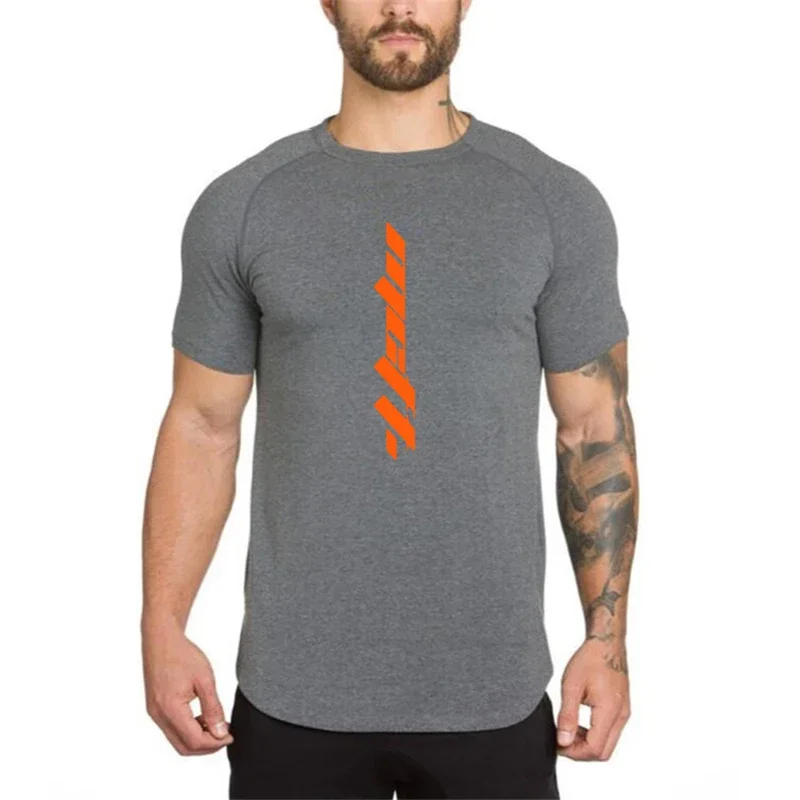 

Summer Gym Workout Muscle T-shirts Mens Runing Casual Shirts Summer Cotton Breathable Slim Fit Tops Bodybuilding Sport Clothing