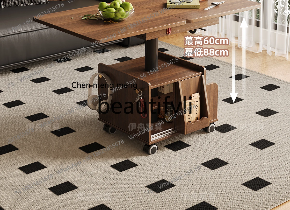 يمكن رفع وخفض طاولة جانبية متحركة على طراز العصور الوسطى وطاولة صغيرة دوارة وقابلة للطي ورف وخزانة جانبية للأريكة H #4