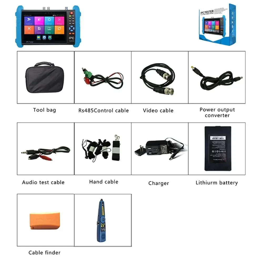 4K IPC CCTV Tester 9800plus CCTV Monitor 7inch IP AHD CVI TVI CVBS SDI 6 in 1 Camera Tester with HDMI Output RJ45 TDR Cable Test