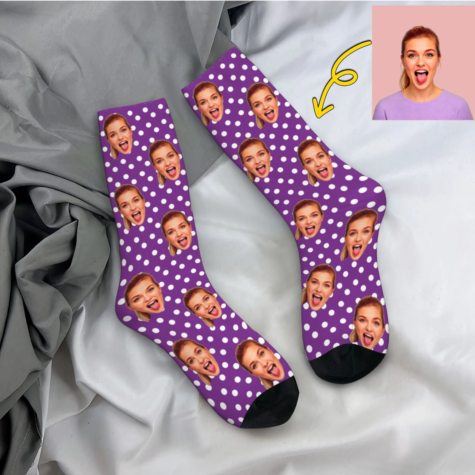 Kawaii Polka 맞춤형 얼굴 맞춤 양말 남성 여성 따뜻한 3D 프린트 축구 스포츠 양말