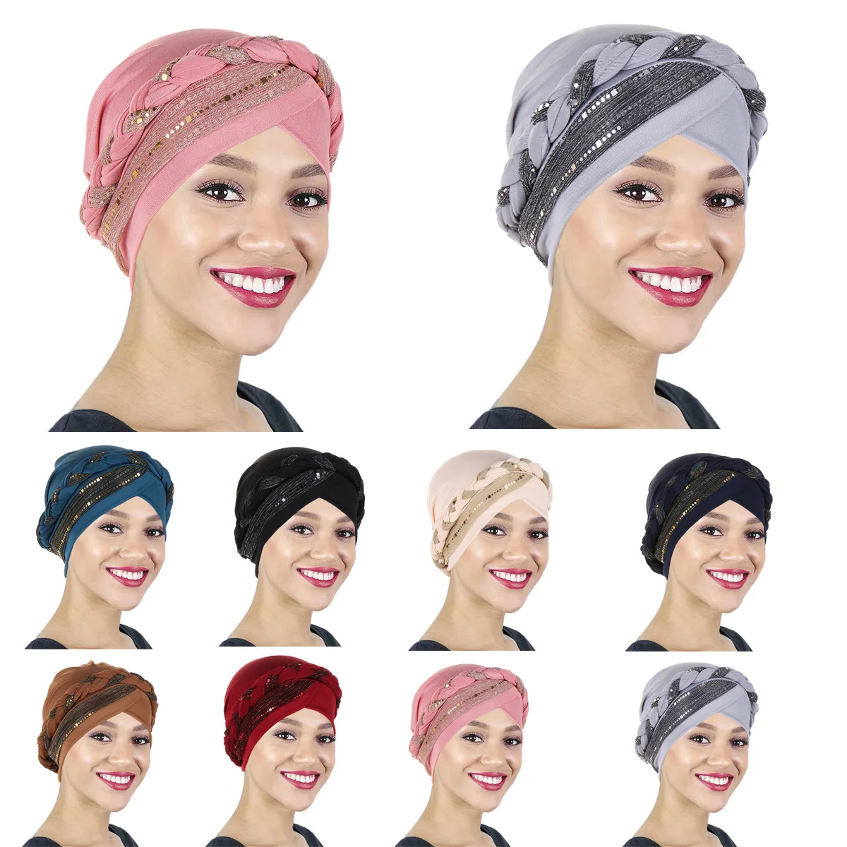 Muslim Fashion Turban For Women Sequin Braid Islamic Inner Hijab Cap UnderScarf Arab wrap Head Scarves turbante mujer