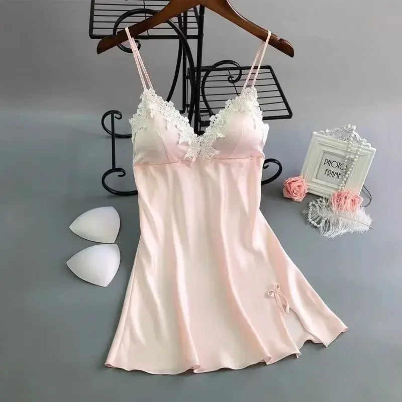 

Sling Nightgown for Women Pajamas Short Skirt Sexy Tempting Home Clothes Woman Night Dressing Gown Bra Sleepwear Sleeping Hot