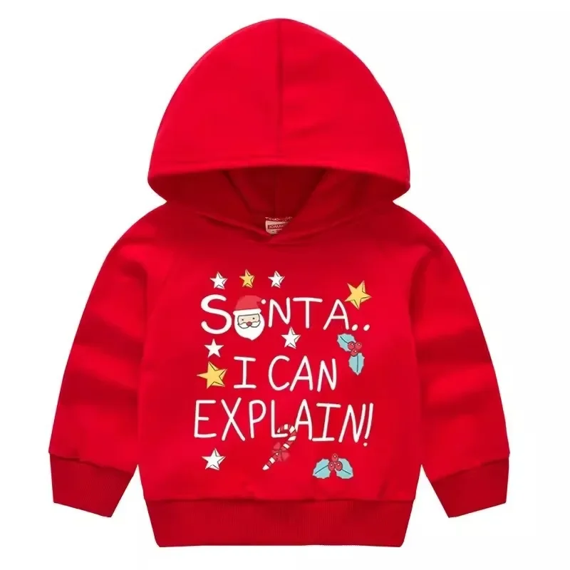 Christmas Kids Sweater Christmas Children's Red Hooded Hoodie Children's Casual Pullover Sweatshirt  Sweater  Sweatshirts