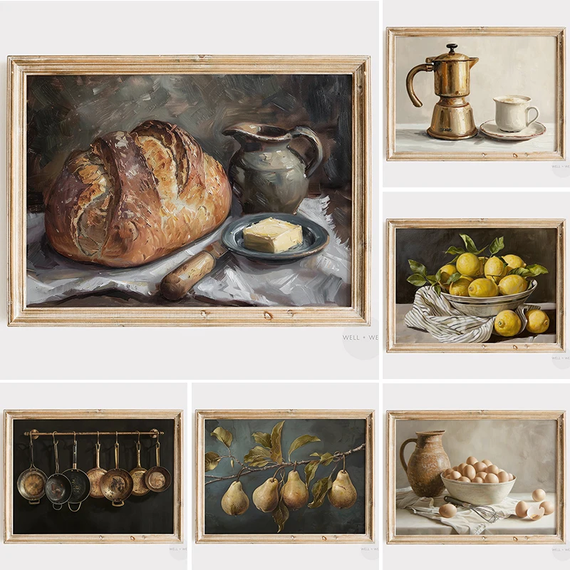 البلد المطبخ طباعة المشارك الكمثرى التين الكرواسون خمر لا تزال الحياة ريفي مزرعة العتيقة المطبخ قماش الطباعة جدار ديكور