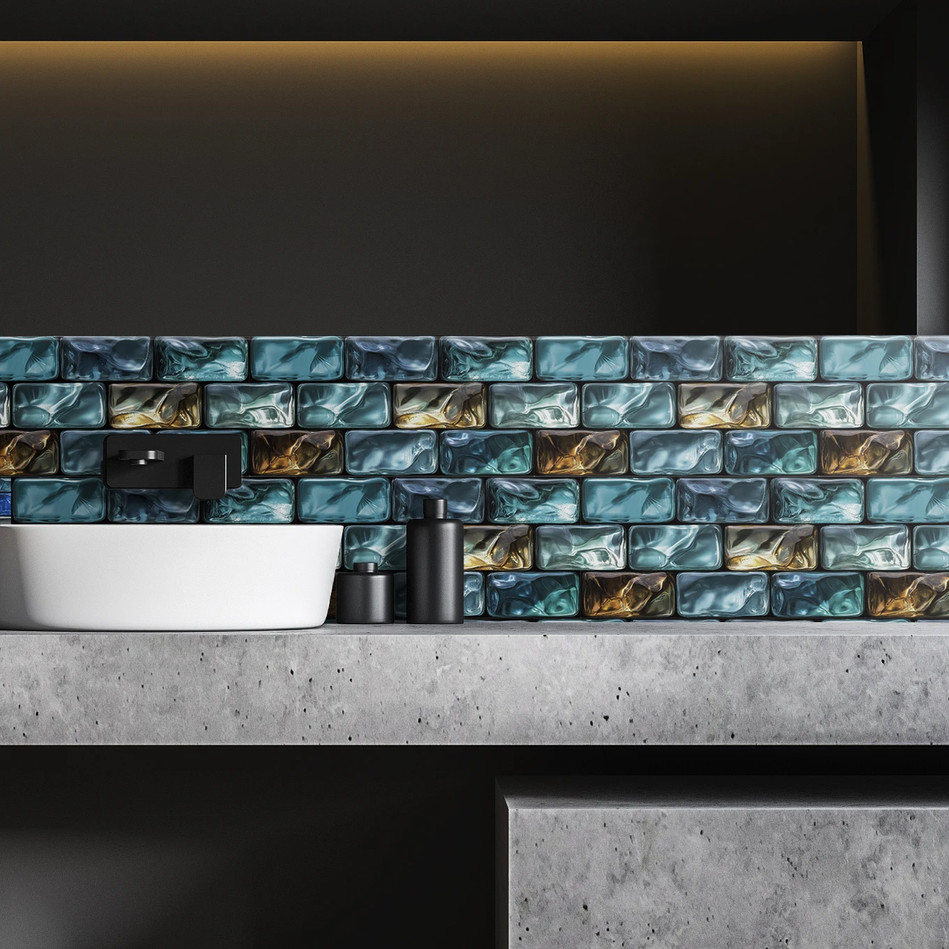 15x30CM Peel and Stick Vinyl Backsplash, 3D Marble Design Self-adhesive Tile Sticker Kitchen and Bathroom, Waterproof Removable