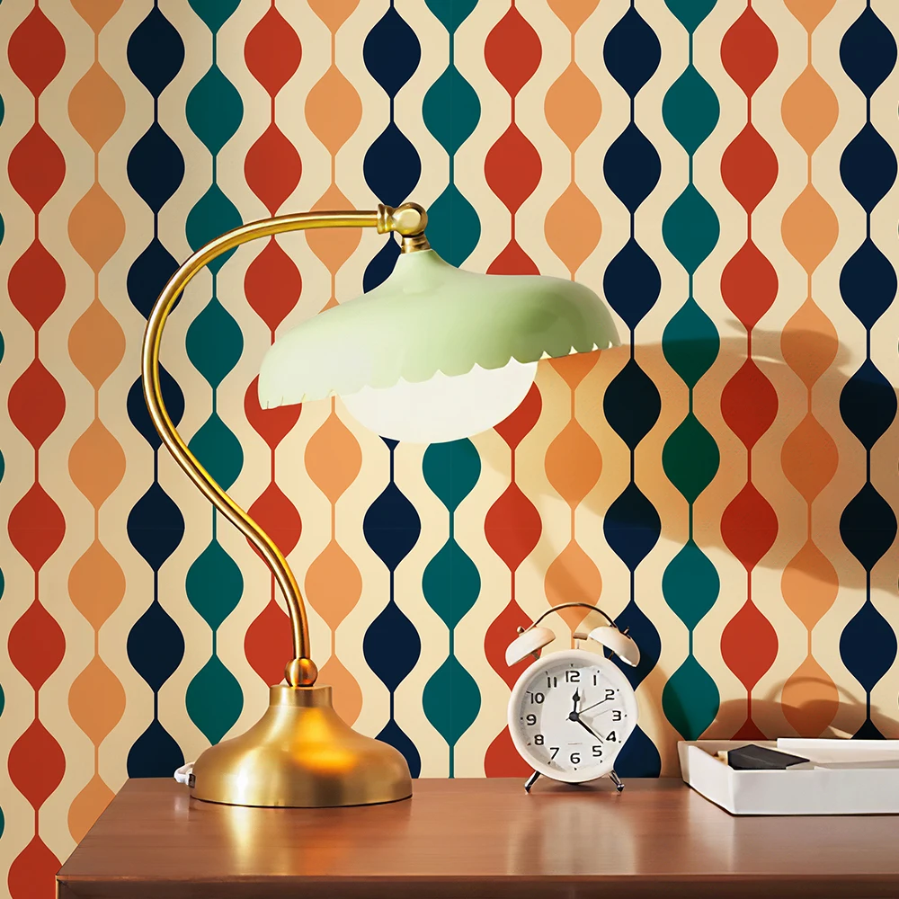 Wave Striped Wallpaper Self-Adhesive Color Retro Waterproof PVC Wallpapers Sticker Thick Cabinet Sticker For Home Decoration