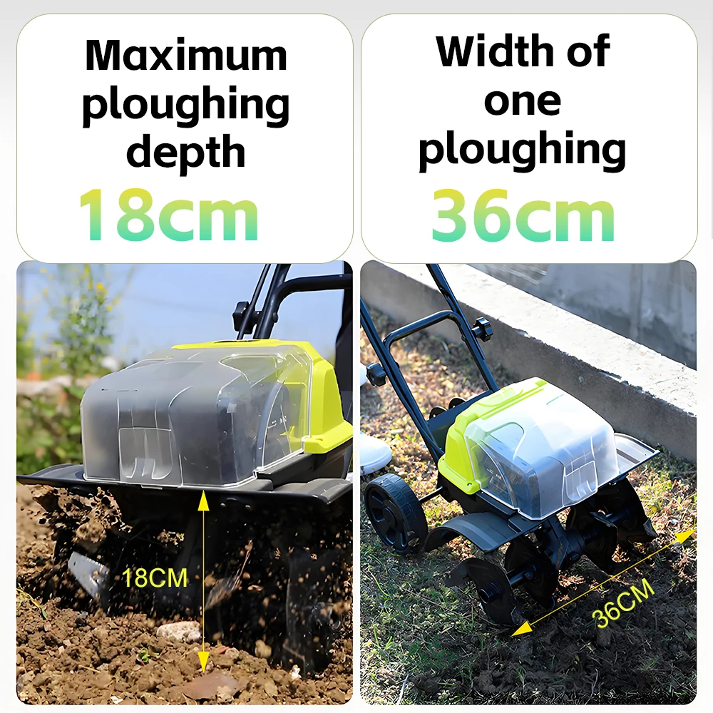 Mini Rotary Tiller 40V Lithium Microtiller Multifunctional Agricultural Furrowing Plowing Cultivating Machine Turning Soil