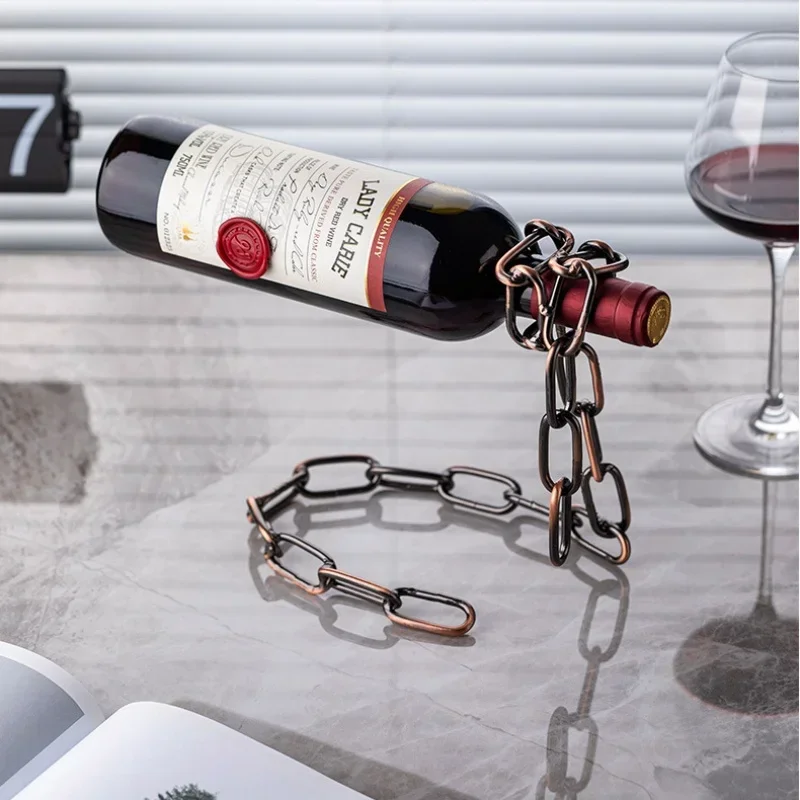 

Magic Metal Hanging Chain Wine Rack Vintage Creative Restaurant Bar Bracket Display Rack Home Decoration Gift Holder