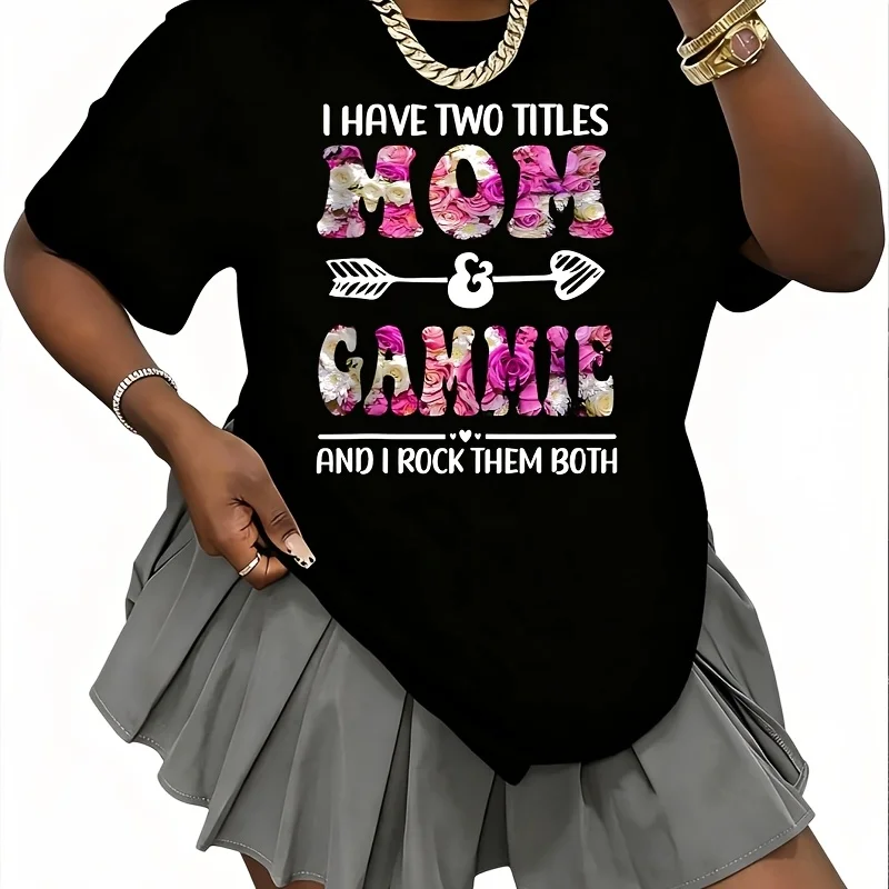 I Have Two Titles Mom and Gammie Floral Funny Mother Day Women's 100% Cotton T-Shirt Fun Print Short Sleeve Top Casual Round Neck Tee S-5Xl