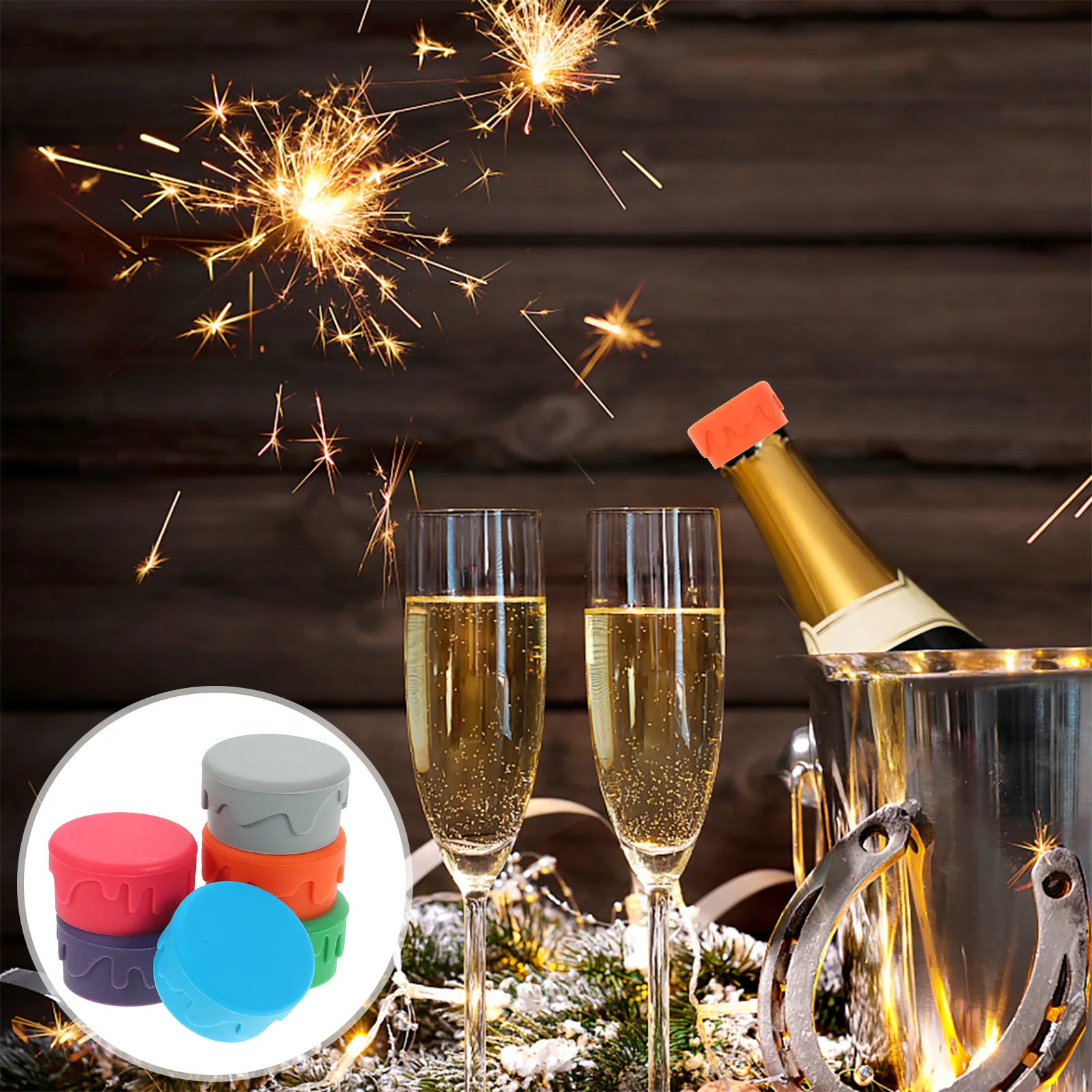 

6pcs Silicone Wine Stoppers Airtight Bottle Seal Plug Cap Reusable Beer Saver Cork Cover For Home Bar Party Supplies Wine Bottle