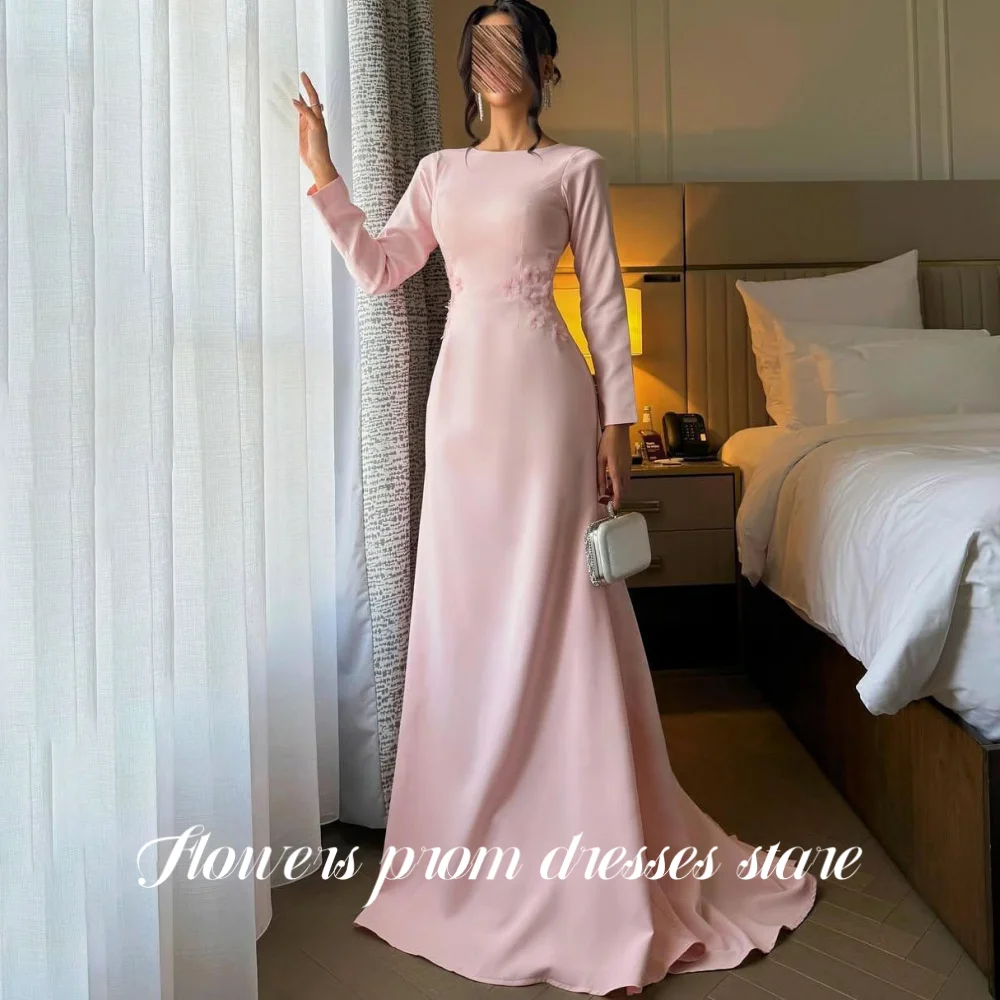 

Flowers Prom O-Neck Evening Dress Trumpet Party Dress Regular Full Sleeve Pleats Christmas Dress فساتين مناسبة رسمية Customized