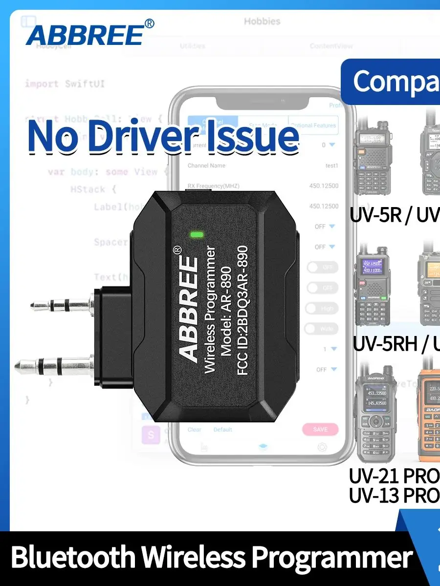 ABBREE Bluetooth Draadloze Programmeur voor Walkie Talkie Plug & Play Geen Driver Issue Telefoon APP Programmering voor Baofeng UV5R BF888S - afbeelding 2