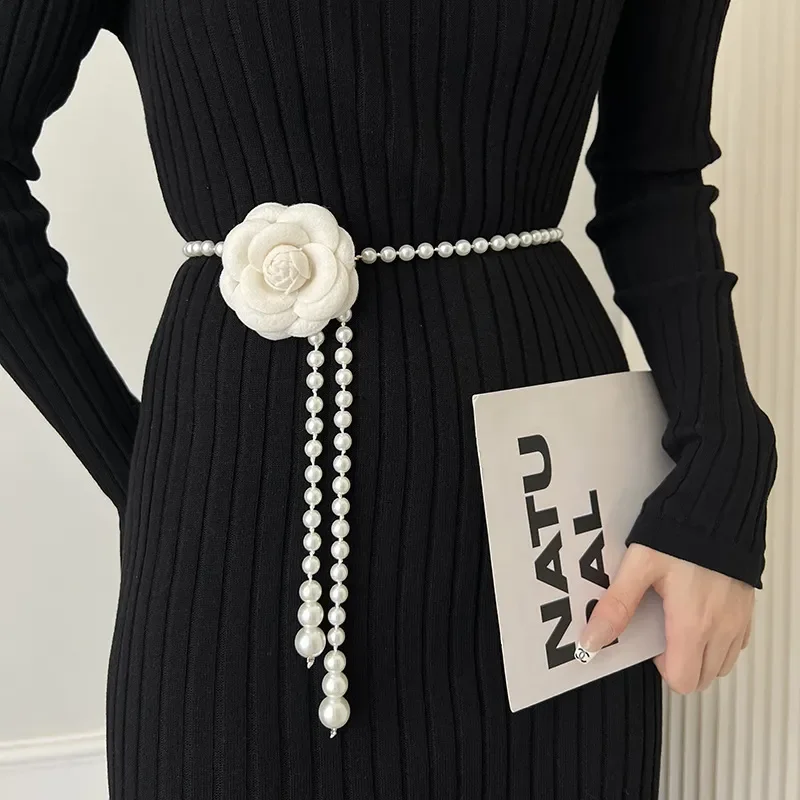 

Camellia Waist Chain Accessories New Small Fragrant Flowers Pearl Belt Decorative Skirt Sweater Stylish Waist Chain