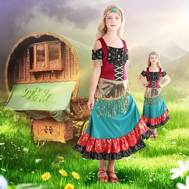 

Halloween Children's Costume Women's Gypsy Role-playing Flamenco Outfit Stage Performance Clothes Polyester Fiber 100%