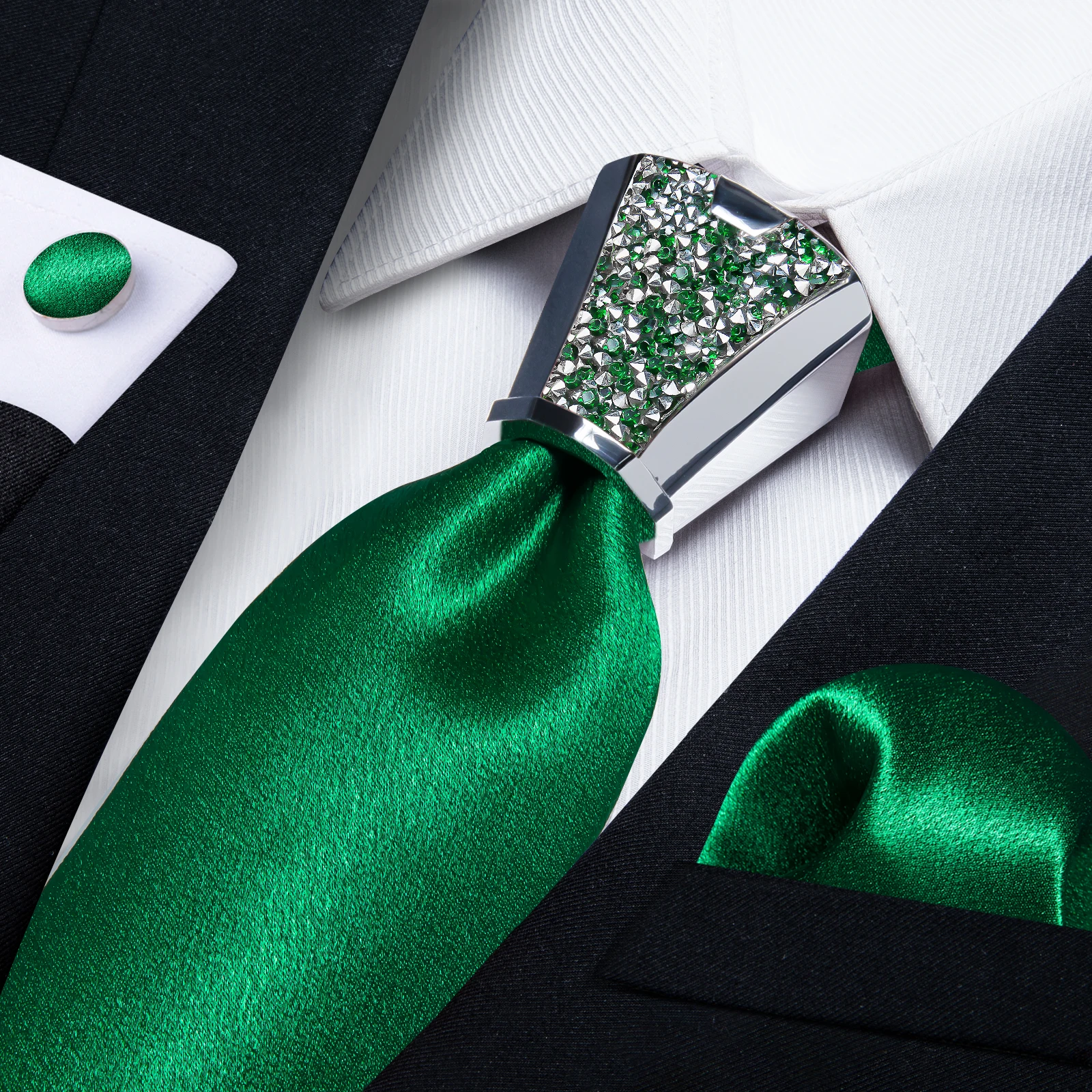 Solid Satin Men\'s Ties Black Royal Green Yellow 8cm Necktie with luxury Plastic Buckle Elegant Wedding Porm Men\'s Accessory
