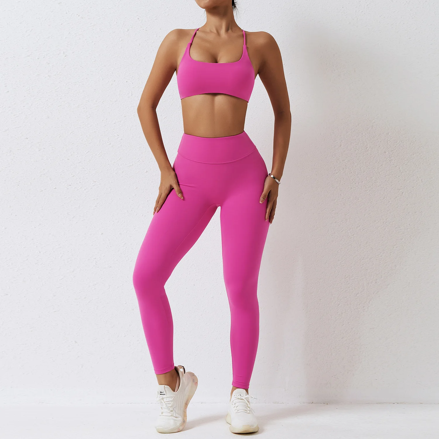 Conjunto de Yoga para mujer, ropa de gimnasio de 2 piezas, ropa de realce, Leggings de cintura alta, pantalones cortos de Fitness, Sujetador