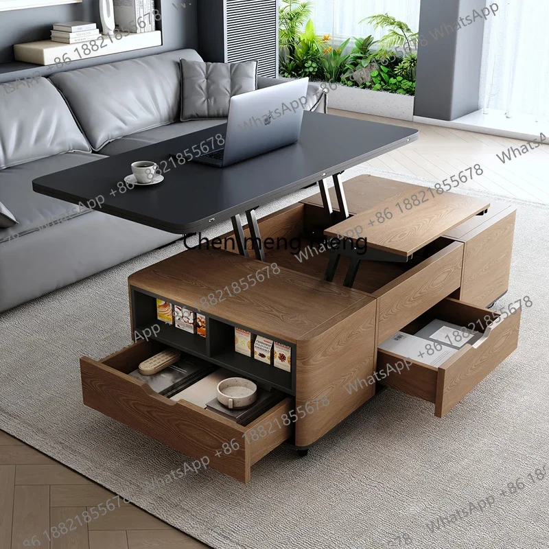 Rock slab folding coffee table lifting multi-functional dining table integrated  living room household movable with stool