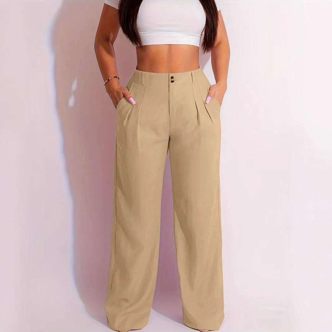 

Брюки с высокой талией, прямым кроем, свободные, широкие, для весны и лета, универсальные женские брюки для офиса и повседневной носки, стройнящие.