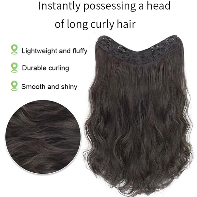 V-Shaped Clips Hairpiece Synthetic Hair piece Wavy Curly Natural Black Brown Color High Temperature Fiber hair Extensions