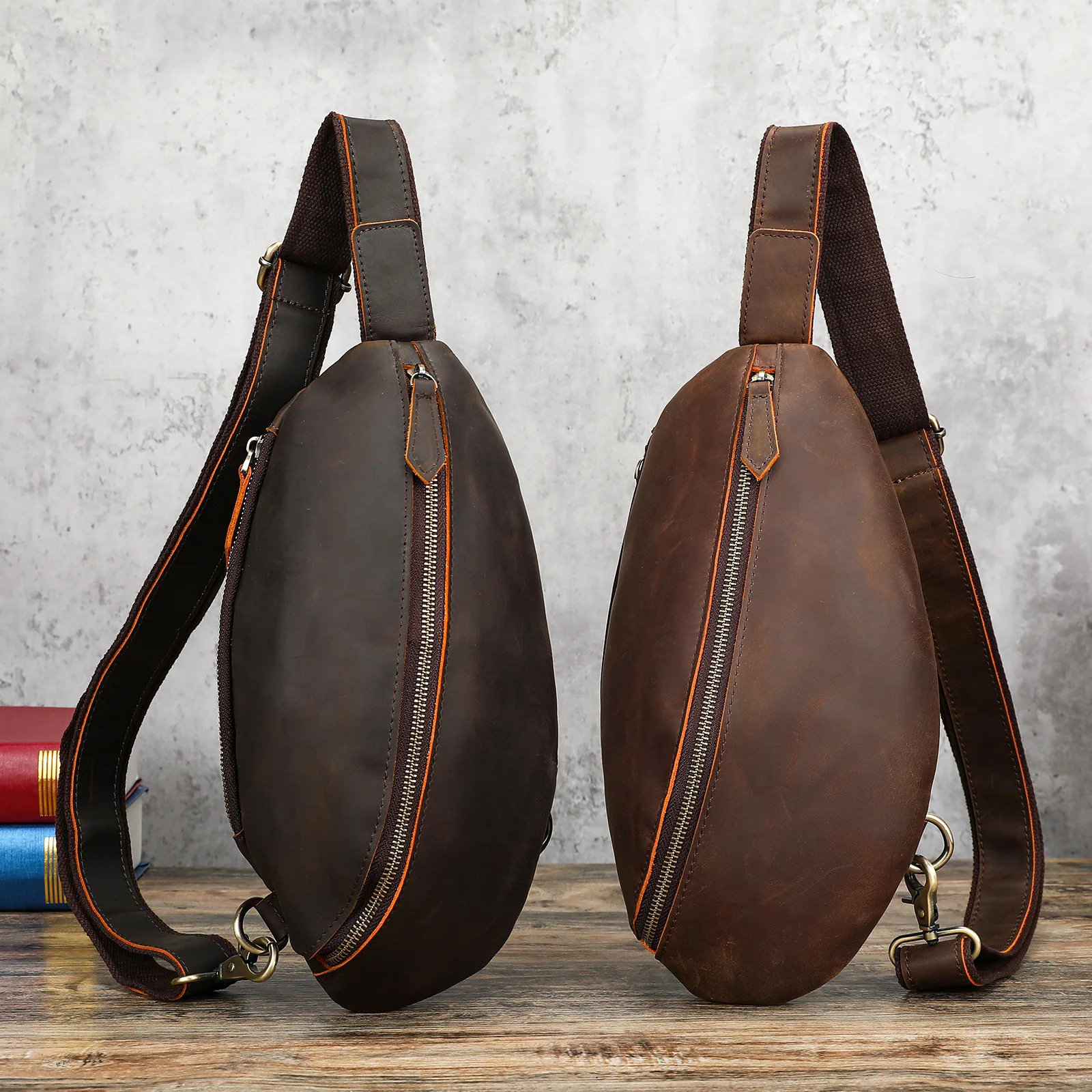 Handmade Vintage Crazy Horse Leather Chest Bag for Men, Multifunctional Casual Crossbody Phone Bag