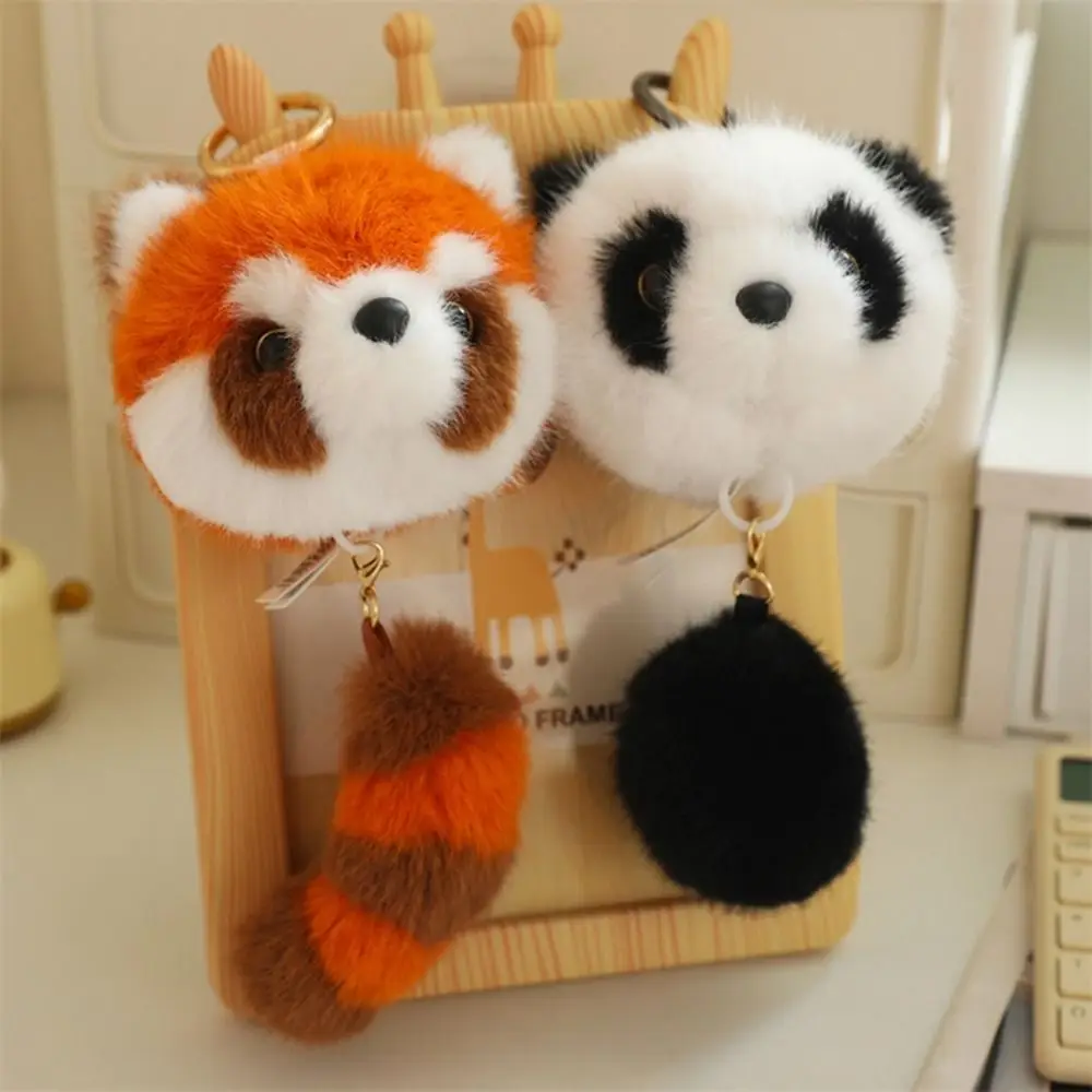 Cartoon Red Panda Plush Keyring Plush Stuffed Toys Pulling Tail Panda Plush Pendant Animal Soft Red Panda Plushies Pendant