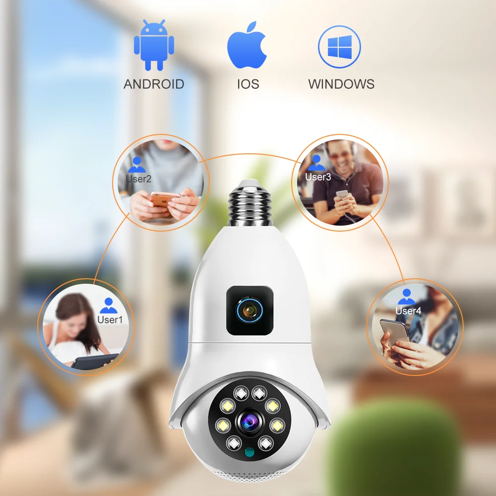 4MP V380 Pro Dual Lens E27 Bulb WIFI Camera Two Ways Audio Color Night Vision Smart Home Security telecamera interna Wireless