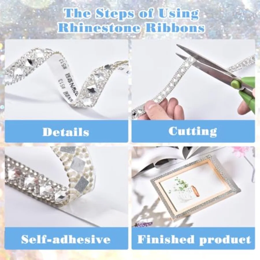 4 Rolls Bling Rhinestone Ribbon Crystal Strips 4 Styles Self Adhesive Glass Crystal Sticker Rhinestone Tape for DIY Car Decorat