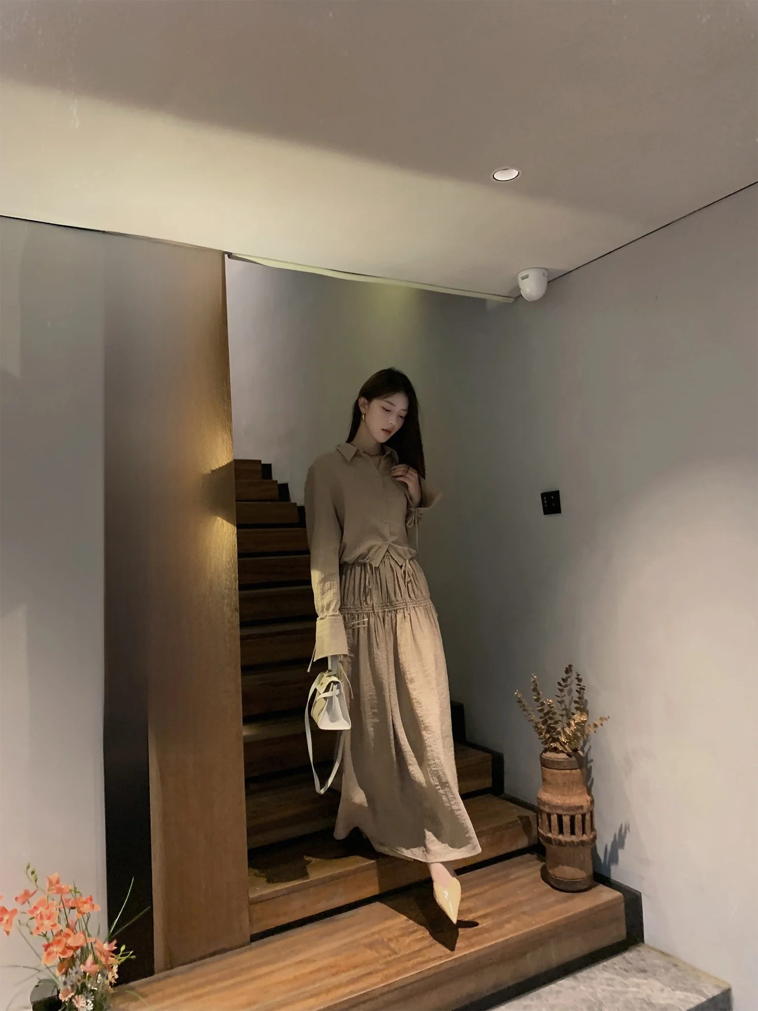 

Commuter High nce Wrinkles Sense Wool Set Loose oulder Dstring irt f Skirt Women's Busin Wear