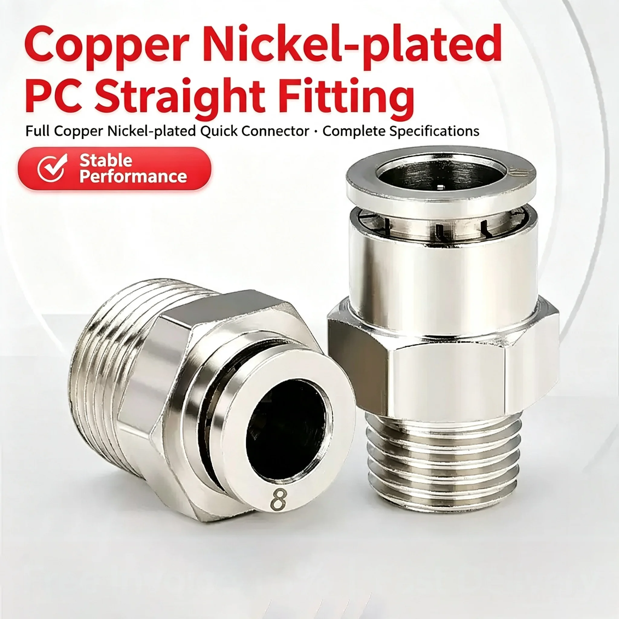 PC-G Thread G1/8 1/4 3/8 1/2 PU Gas Pipe 6 8 10 12mm With Sealing Ring 8-G02 Pneumatic Quick Connector All Copper Nickel Plated