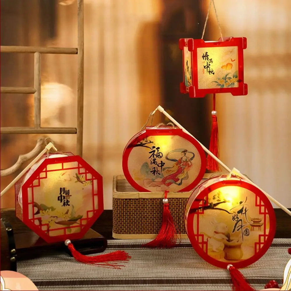 Plastic Luminous Lantern Electronic Rabbit/octagon Shaped Glowing Lanterns Chinese Traditional Style Hand-Held Children