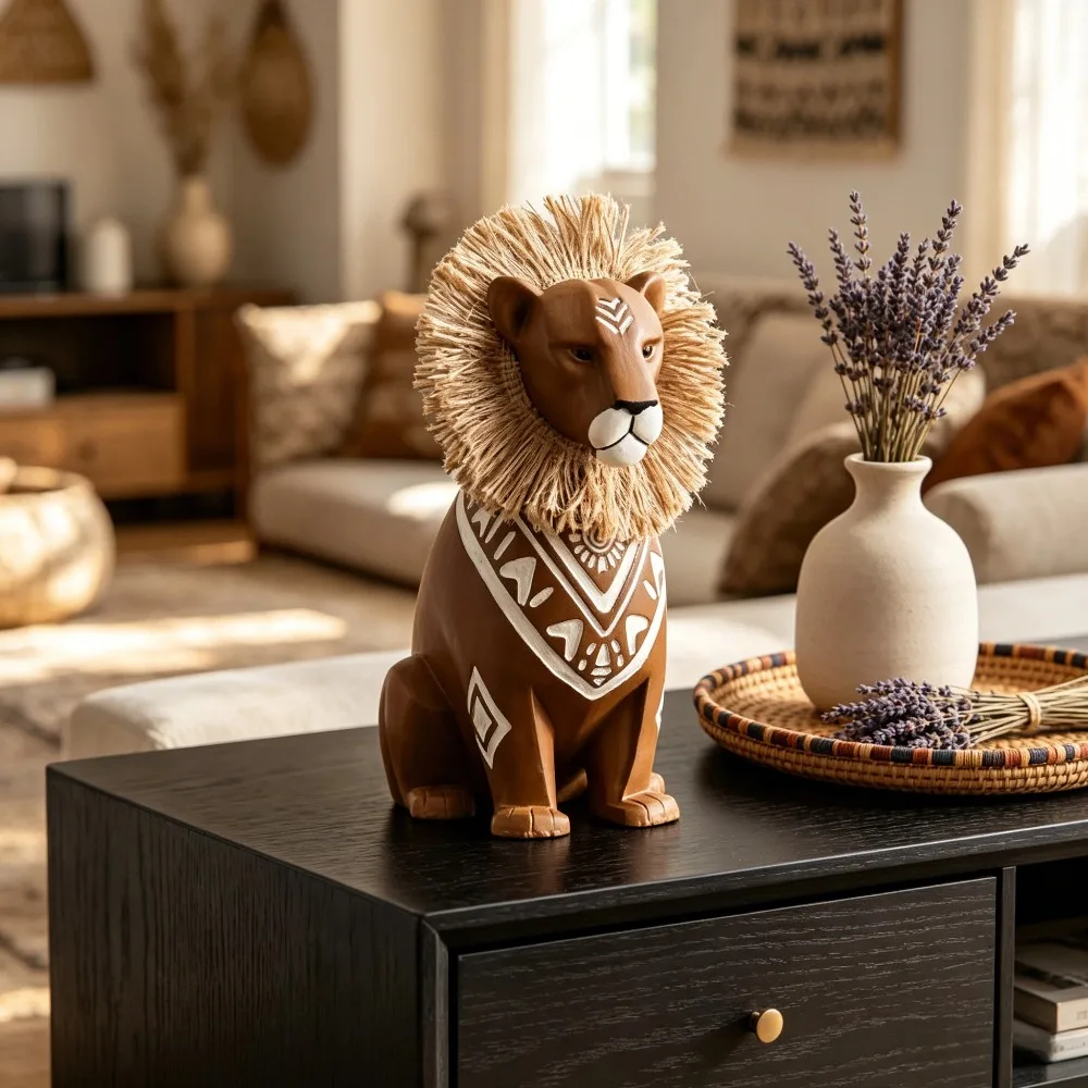 Create Retro Sitting Lion Ornaments Animal Statues Decorative Desktop Art Luxury Ornaments Resin Crafts Home Decoration Gifts