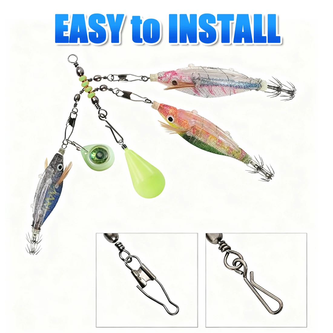FishTrip 10 Stück 3-Wege-Wirbel, Lager-Rollwirbel mit leuchtenden Perlen, Angelverbinder, mit Interlock-Druckknopf zum Surfangeln – Detail 3