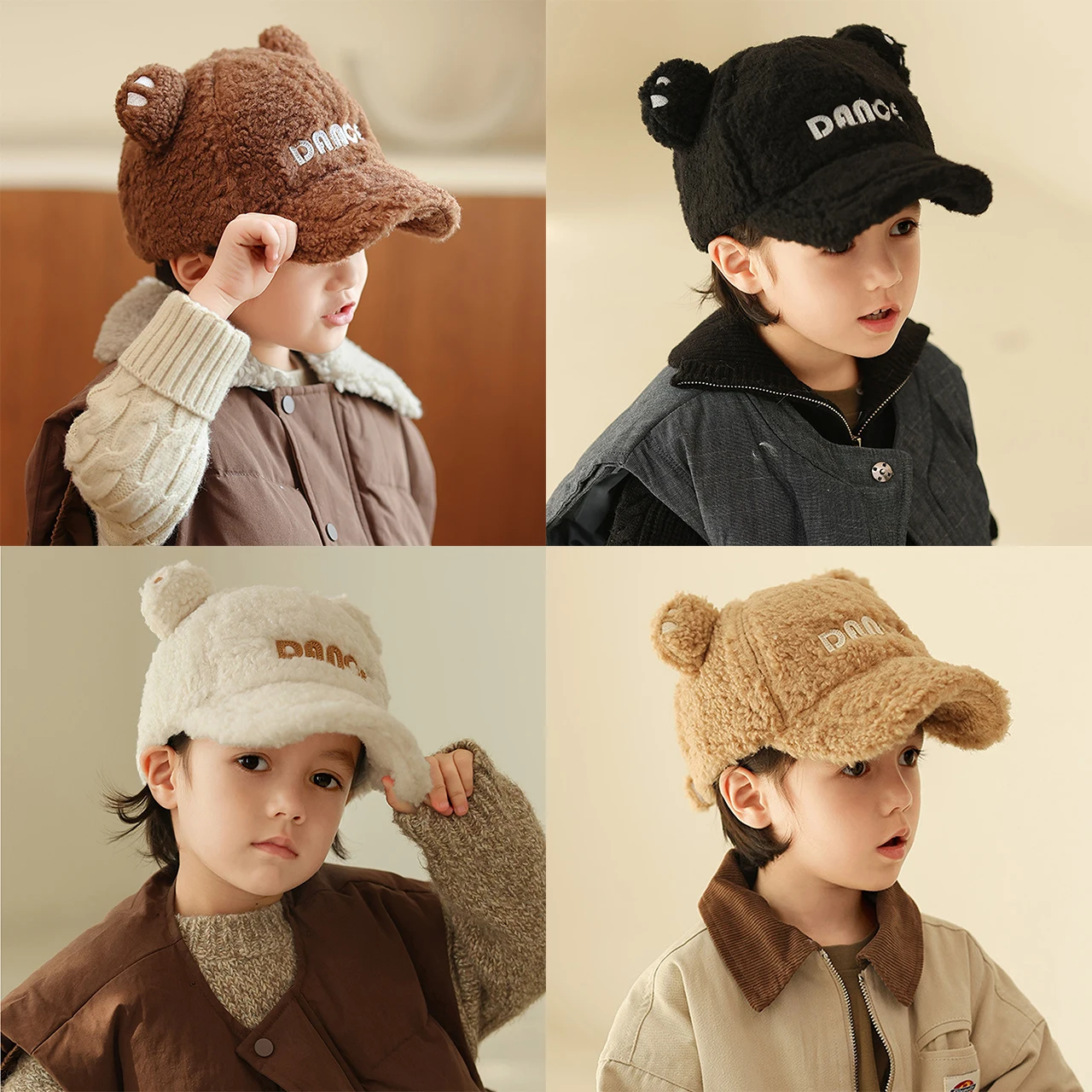 

Winter Children Plush Baseball Cap Thick Warm Kids Big Brim Duckbill Hat 2-10Year Boy Girl Sunshade Duck Tongue Hats Baby Visors