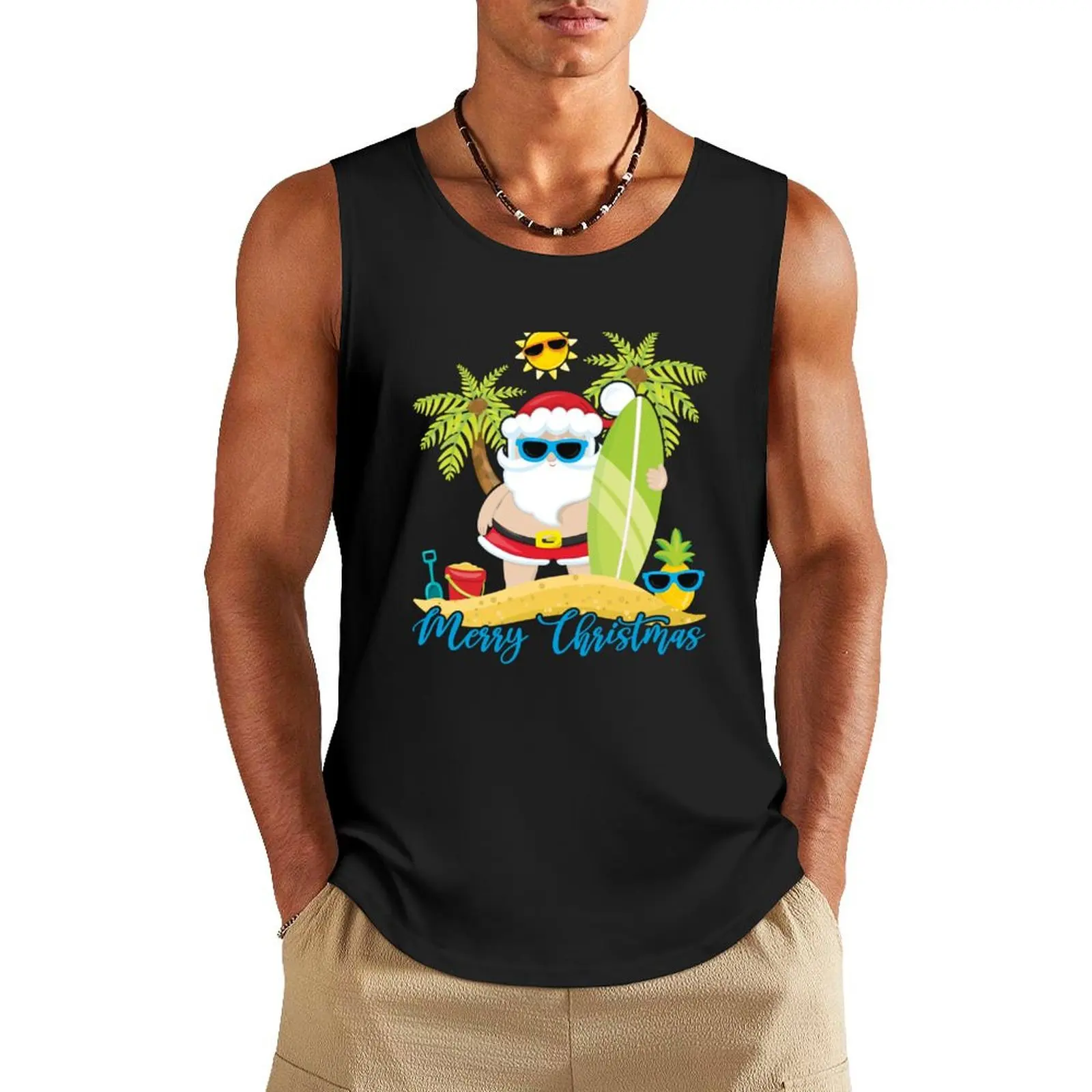 Christmas In July Santa Summer Surfing Beach Surf Hawaiian Tank Top gym accessories men Man summer clothes