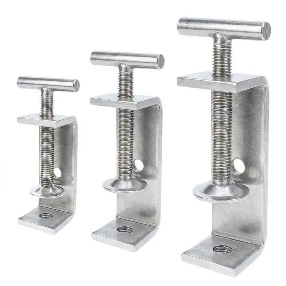 1pc 304 Stainless Steel C-clamp Adjustable T-Shaped Square Clamp Sturdy 20-100mm Opening Fixed Holder Clip Hardware Fasteners