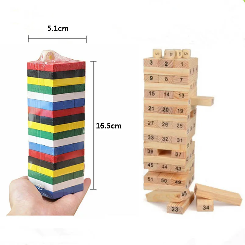 54PCS/set Wooden Tower Building Blocks Toy Rainbow Domino Stacker Board Game Folds High Montessori Educational Children Toys