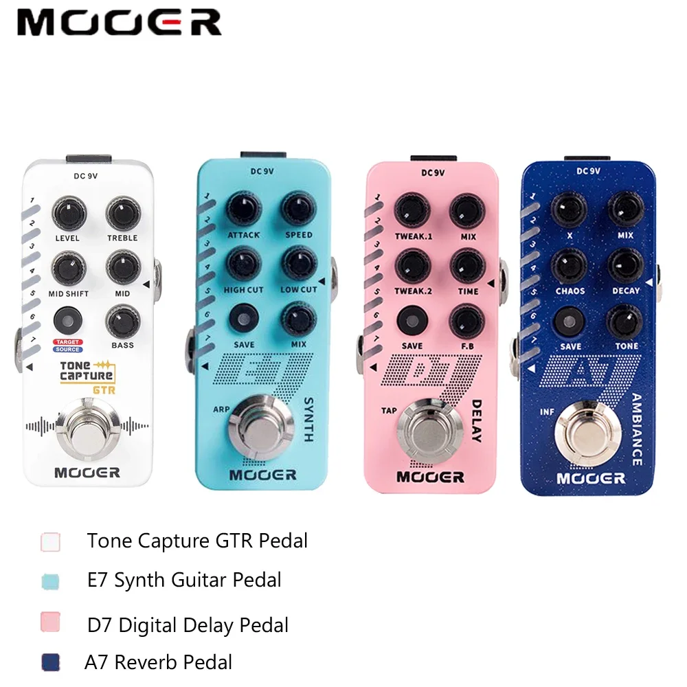 MOOER Guitar Effects Pedal R7 Reverb/Tone Capture /E7 Synth/A7 Reverb Infinite Sustain/D7 Delay Looper Guitar Accessory