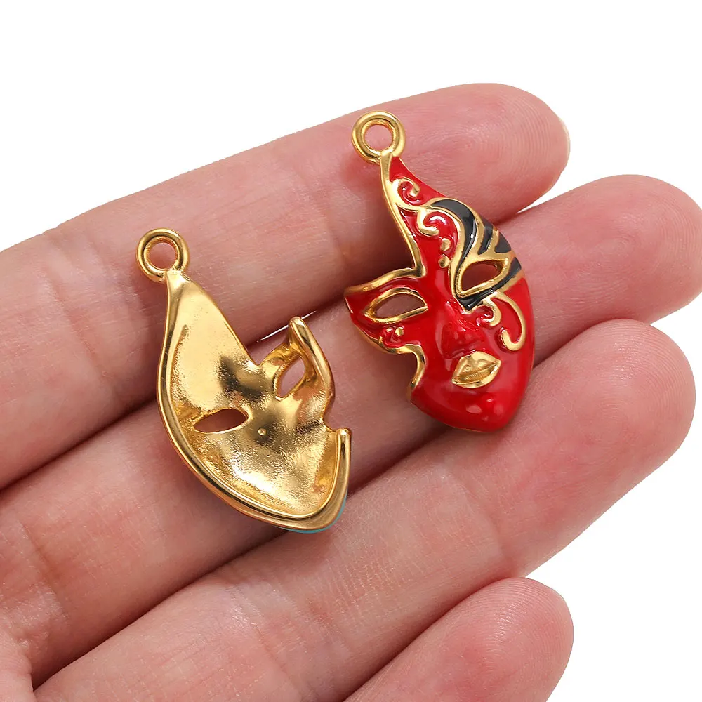 1 Stück Edelstahl-Emaille-Anhänger für die Schmuckherstellung, DIY Peking-Oper-Masken-Anhänger für Ohrringe, Halsketten, Charm-Zubehörteile – Detail 6