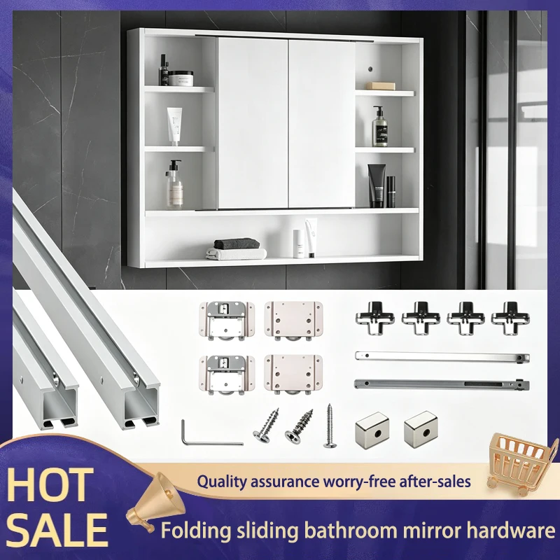 Concealed Folding Sliding Bathroom Mirror Cabinet Door Track Hardware Soft Close Roller Feng Shui Mirror Kit Accessories 297