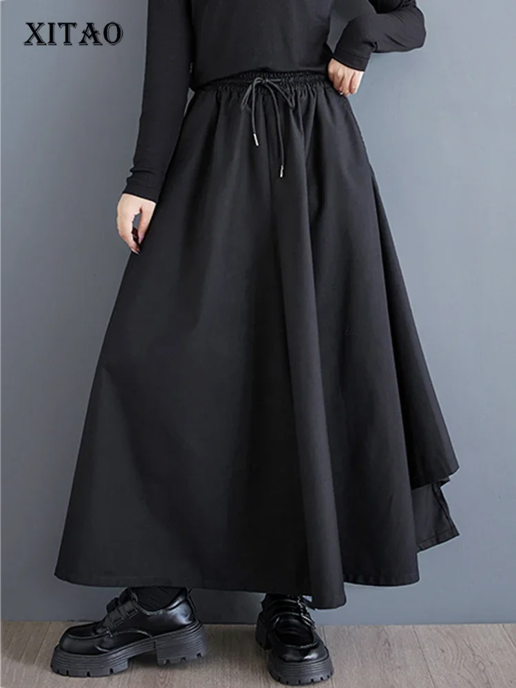 

XITAO Fashion Casual Loose Solid Color Skirt 2025 New A-line Ankle-length Irregular Elastic Waist Spring Women Skirt ZYY1113