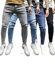 Lente En Herfst Dagelijks Casual Broek 4 Kleuren Skinny Stretch Jeans Motorfiets Heren Effen Kleur Jeans Street Heren Kleding 2024