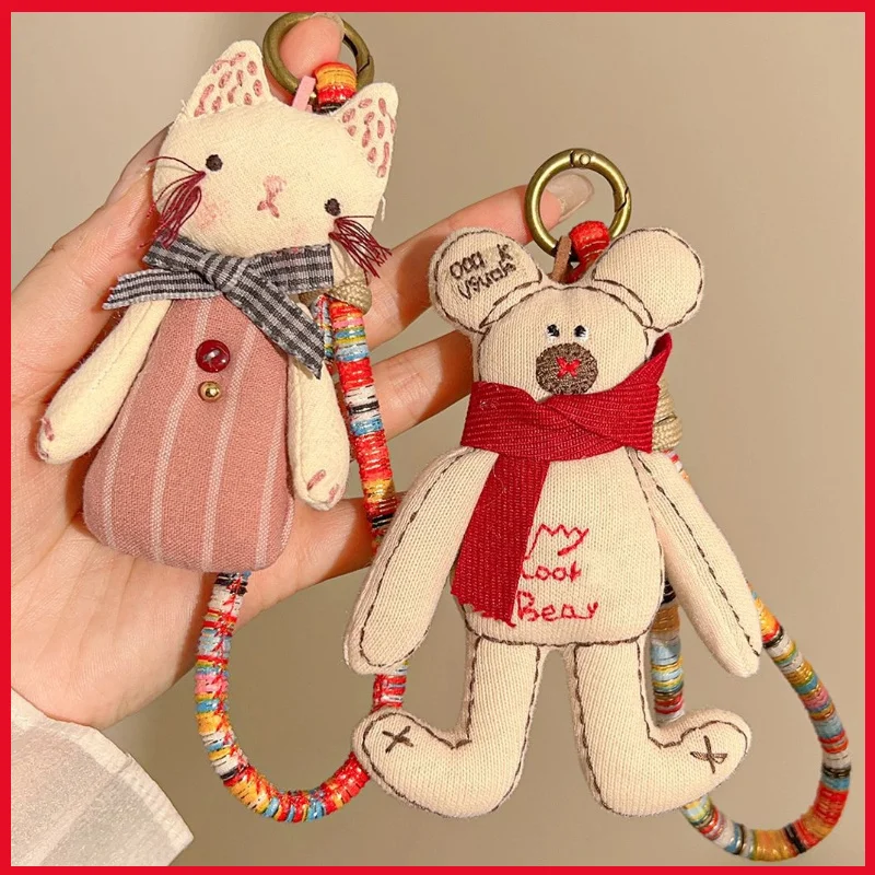 

handmade fabric cartoon animal plush keychain girls' backpack pendant cute kitten fashionable hanging decoration car decoration