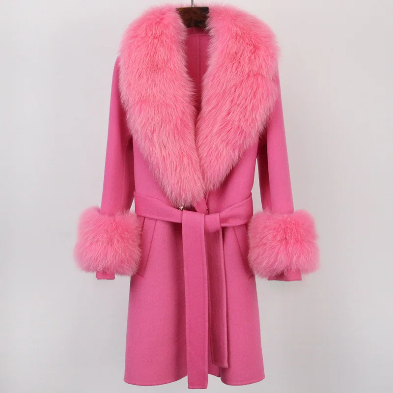 

2025 женское длинное кашемировое пальто из натуральной шерсти с двубортным поясом, теплая уличная одежда, новая модная зимняя куртка