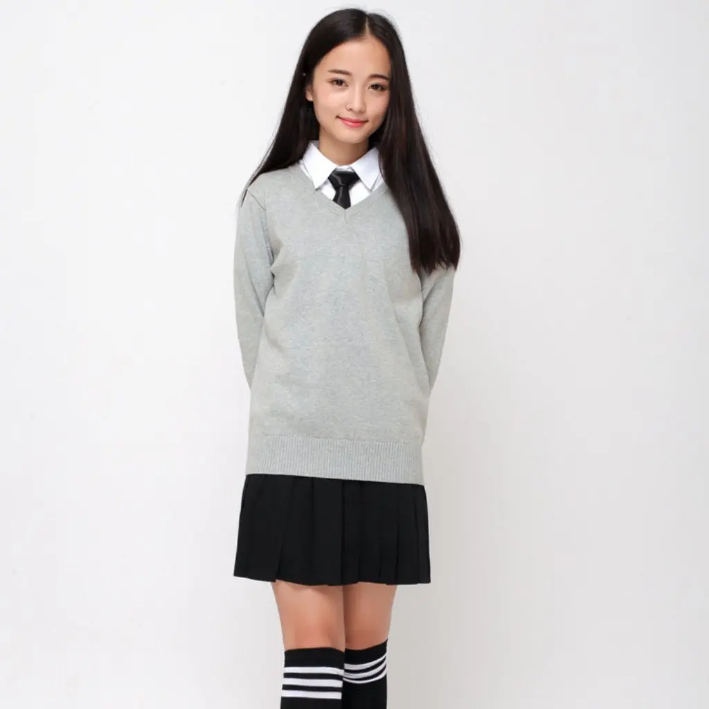 

Japanese Style JK Uniform Sweater Men's And Women's V Neck Long-Sleeved Knitted Pullover for Students Campus Class Uniform
